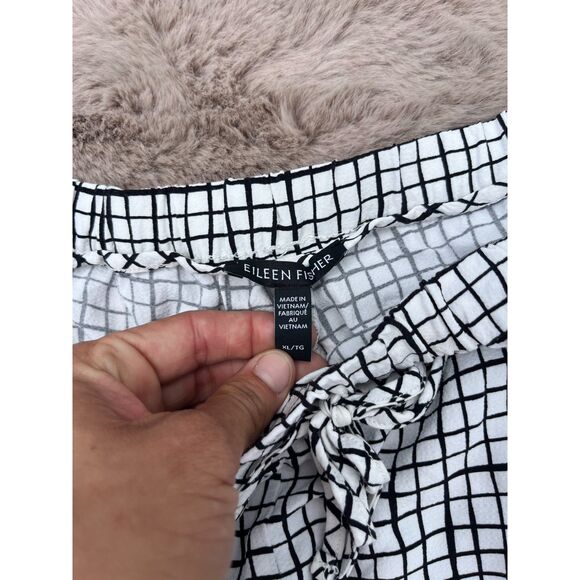 Eileen Fisher Size XL White & Black Tencel Crepe Slouchy Cropped Checkered Pants - Picture 5 of 10